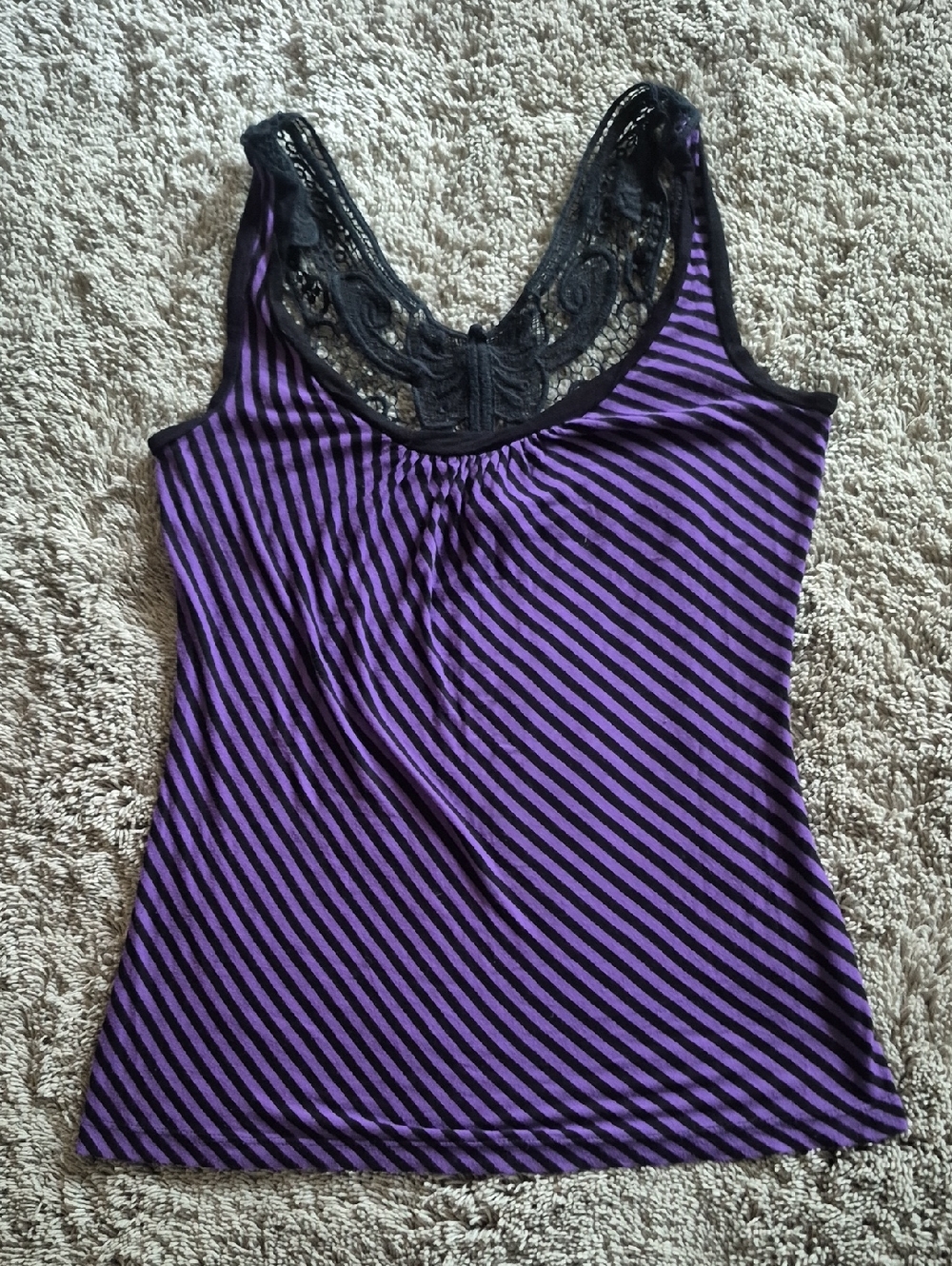 Eyeshadow Purple and Black Striped Lace Tank Top